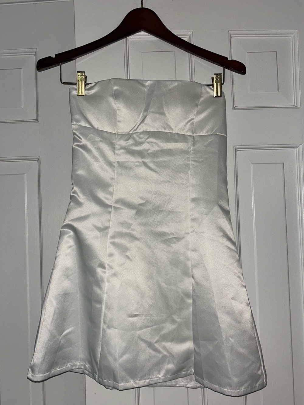 Strapless White Satin Mini Dress